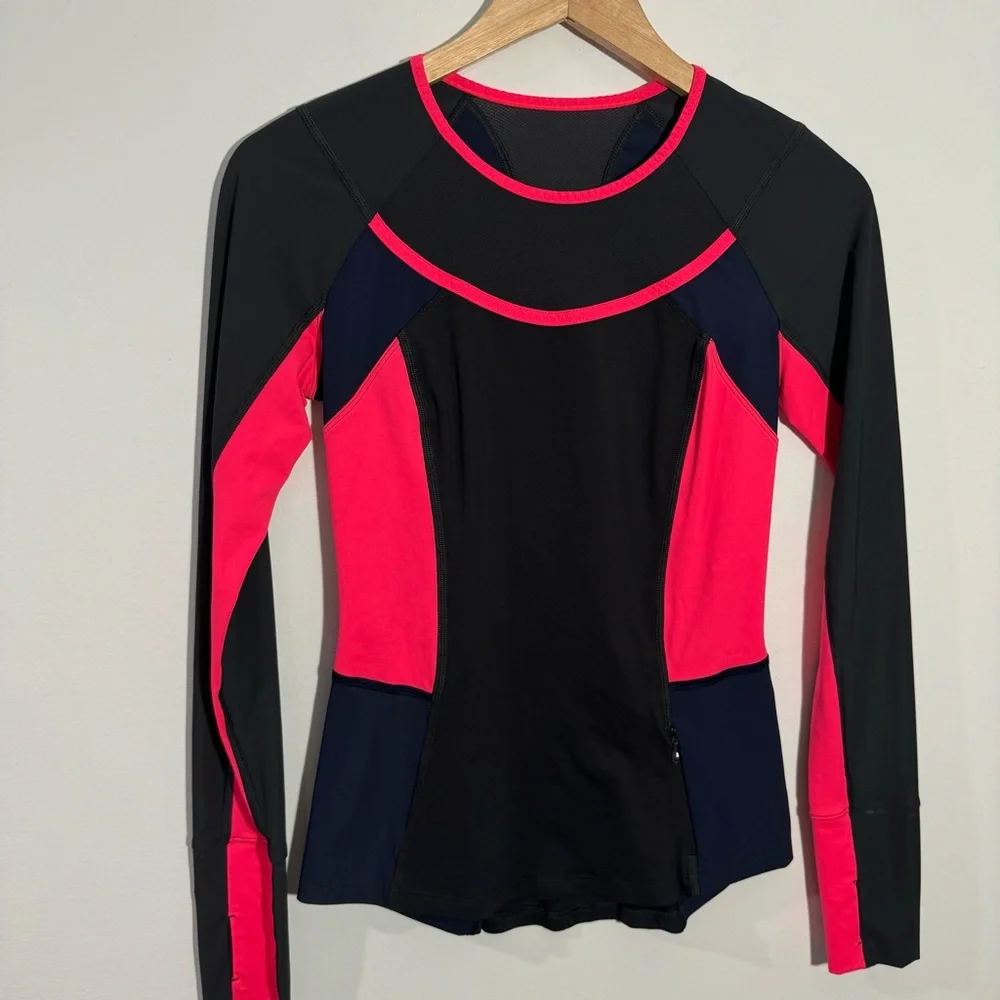 Lululemon Trail Bound‎ Long Sleeve Deep Coal Deep Navy Electric Coral Size 4